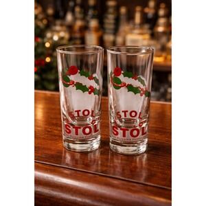 Stolichnaya Stoli Vodka Holiday Shot Highball Glasses Set of 2 Christmas Barware